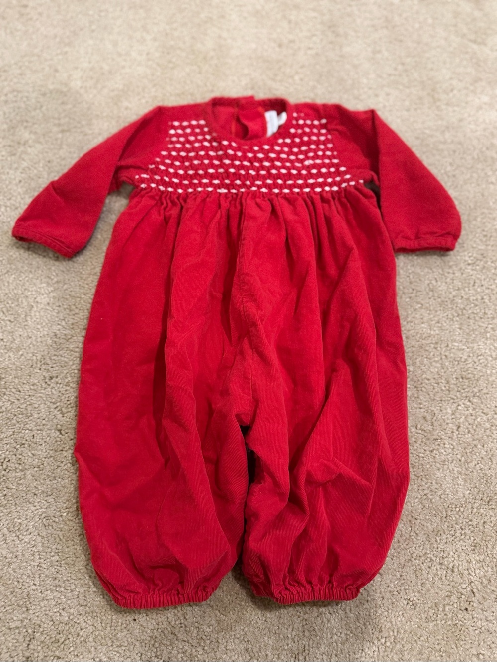 Vintage Fantaisie Kids Red Smocked Corduroy Bubble Romper 12M